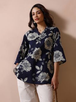 Shree - Women Cotton Navy Blue Printed Tunic
