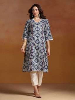Shree - Women Cotton Blue Printed Kurta