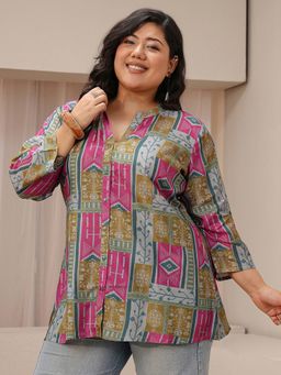 Extra love by Libas - Plus Size Multi Colour Ethnic Motif Printed Panelled Kurti