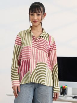 Libas - Multi Striped Printed Front Open Shirt