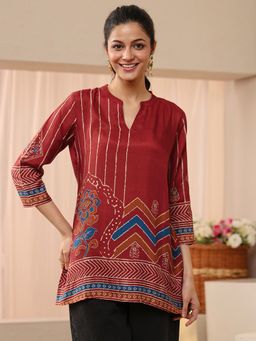 Libas - Maroon Ethnic Motif Printed Straight Kurti