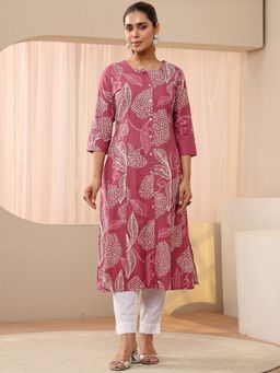Libas - Pink Floral Printed Panelled A-Line Kurta