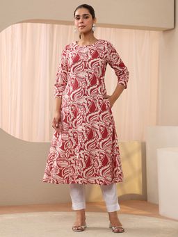 Libas - Red Paisley Printed A-Line Kurta