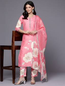 Ahalyaa - Pink Women's Printed Kurta with Pant and Dupatta