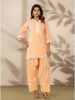 Kasya - Orange Solid Cotton Kurti with Farshi Salwar