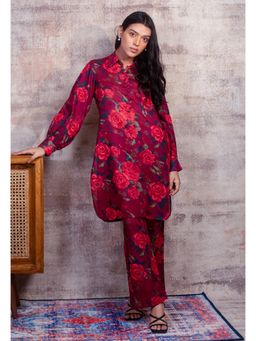etre comfortwear - Red Cassandra Floral Cotton Linen Co-Ord Set