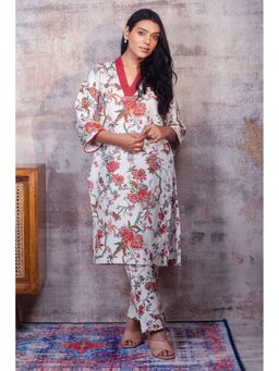 etre comfortwear - Cream Isabella Floral Cotton Linen Co-Ord Set
