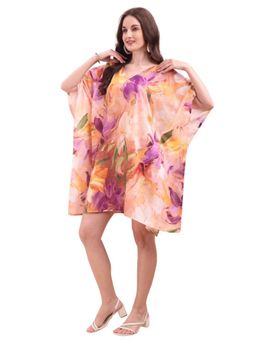 SWI STYLISH - Women's Printed V-Neck Flared Sleeves Short Kaftan Dress
