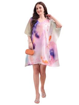 SWI STYLISH - Women's Printed V-Neck Flared Sleeves Short Kaftan Dress