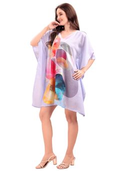 SWI STYLISH - Women's Printed V-Neck Flared Sleeves Short Kaftan Dress