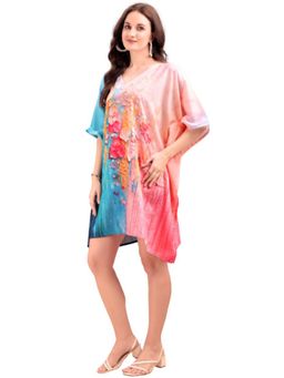 SWI STYLISH - Women's Printed V-Neck Flared Sleeves Short Kaftan Dress