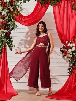 INDO STREET - Maroon Embellished Ethnic Jumpsuit