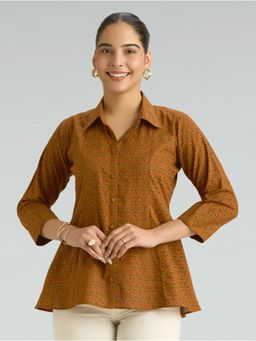 Women Plus - Hawaiian Tan Printed Pure Cotton A-Line Tunic