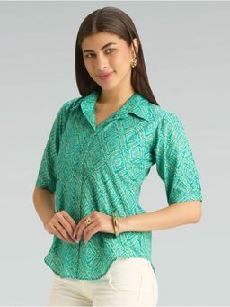 Women Plus - Caribbean Green Printed Pure Cotton Tunic