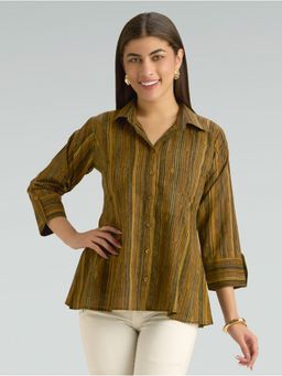Women Plus - Stripe Printed Pure Cotton A-Line Tunic