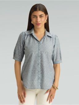 Women Plus - Gull Grey Printed Pure Cotton Tunic