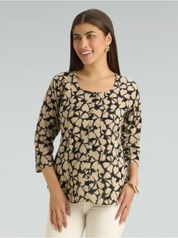 Women Plus - Black and Beige Printed Pure Cotton Tunic
