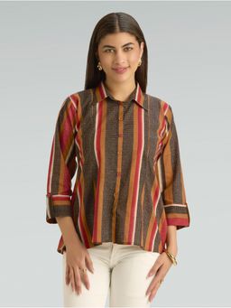 Women Plus - Striped Printed Pure Cotton A-Line Tunic