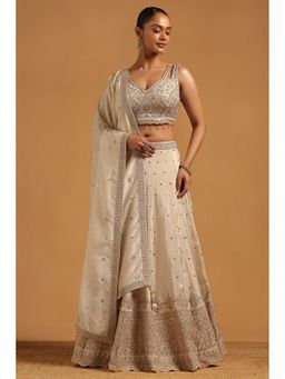 Soch - Cream Tissue Choli with Lehenga and Dupatta with Unstitched Sleeves