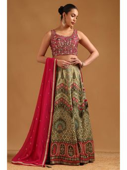Soch - Magenta Viscose Choli with Lehenga and Dupatta with Unstitched Sleeves