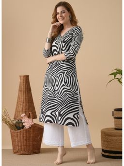 Surhi - Black Cotton Printed Embroidered Kurta