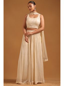 Soch - Beige Georgette Choli with Lehenga and Dupatta with Unstitched Sleeves