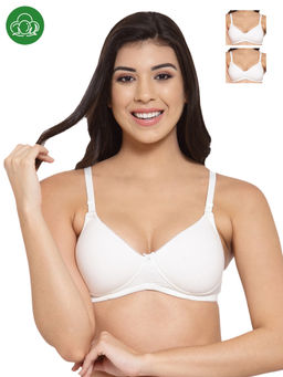 Inner Sense - Organic Cotton Antimicrobal Padded T-Shirt Bra -Pack Of 3 -White
