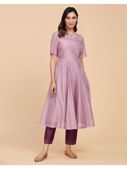 Fabindia - Lavender Cotton Silk Embroidered Midi Dress (XS)