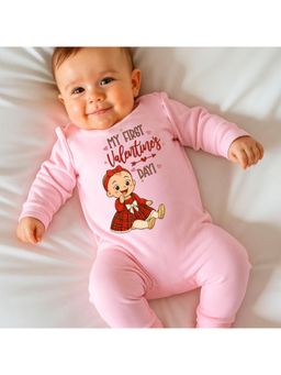 KNITROOT - Valentine Theme My First Valentines Day! Text Printed Romper - Pink