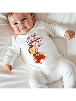 KNITROOT - Valentine Theme My First Valentines Day! Text Printed Romper - White