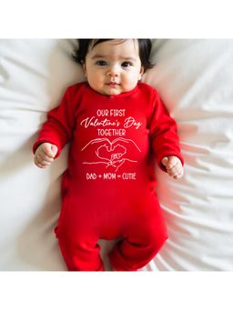 KNITROOT - Valentine Theme Our First Valentines Day Together Text Printed Romper - Red