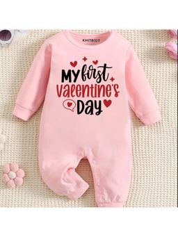 KNITROOT - Valentine Theme My First Valentines Day Text Printed Romper - Pink