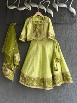 The Little Tales - Green Silk Embroidery Lehnga With Blouse And Dupatta