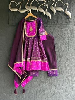 The Little Tales - Purple Pink Silk Anarkali And Pant With Dupatta