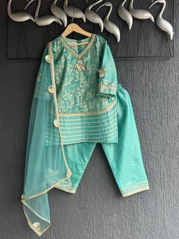 The Little Tales - Pastel Green Chanderi Set