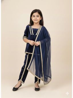 THE WISHING CLOSET - Navy Blue Kurta Style Velvet Dhoti Set