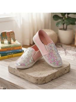 BOYZ N GALZ - Girls Pink-Sequin Slip-On Sneakers