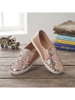BOYZ N GALZ - Girls Rose Gold-Sequin Slip-On Sneakers