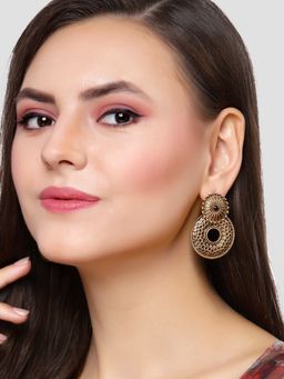 Karatcart - Gold Plated Textured Dangler Earrings for Women