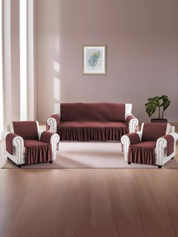 Kuber Industries - Soft Velvet Full Sofa Cover With Pocket Arms - Brown (5 Seater)