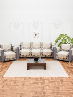 Kuber Industries - Pack of 16 Cotton Sofa Pack Cover + Armrest Cover - Cream (5 Seater)