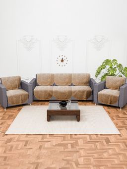 Kuber Industries - Pack of 10 Cotton Sofa Covers - Brown (5 Seater)