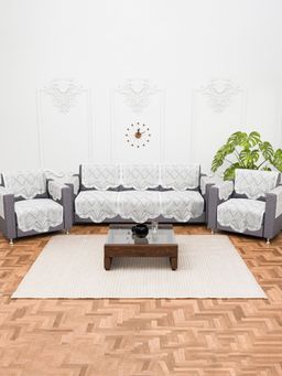 Kuber Industries - Pack of 16 Cotton Sofa Covers With Arms - White (5 Seater)