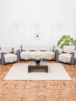 Kuber Industries - Pack of 16 Cotton Sofa Covers With Arms - Cream (5 Seater)