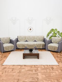 Kuber Industries - Pack of 10 Cotton Sofa Covers - Beige (5 Seater)