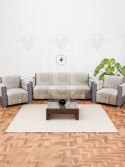 Kuber Industries - Pack of 16 Cotton Sofa Cover With Arms - Cream (5 Seater)