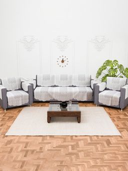 Kuber Industries - Pack of 16 Cotton Sofa Covers With Arms - Grey (5 Seater)