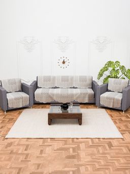 Kuber Industries - Pack of 10 Cotton Sofa Covers - Cream (5 Seater)