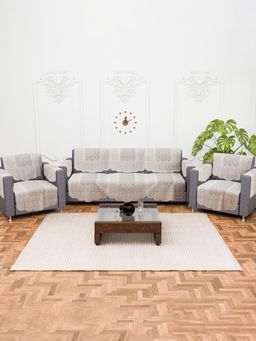 Kuber Industries - Pack of 16 Cotton Sofa Covers With Arms - Cream (5 Seater)