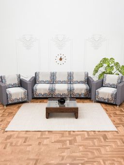 Kuber Industries - Pack of 10 Cotton Sofa Covers - Cream (5 Seater)